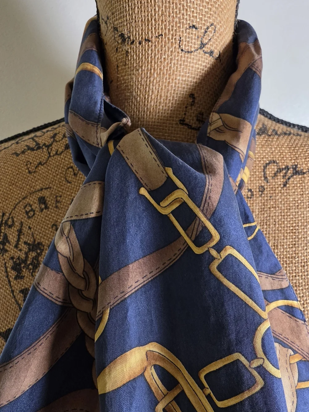 Navy & Brown Equestrian Print Womens Scarf